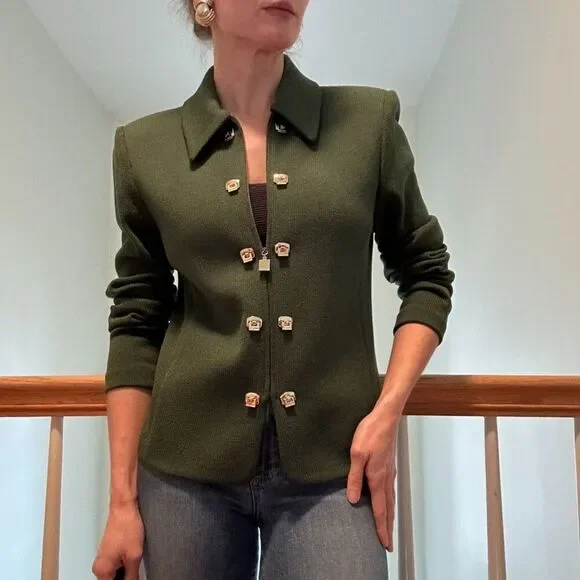 St. John Collection Green Zip Santana Knit Jacket Size 2 - Picture 5 of 15